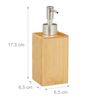 Relaxdays Soap Dispenser, Rectangular, 200 ml, Refillable, with Pump, Bathroom & WC, Bamboo & Plastic, Natural/Silver