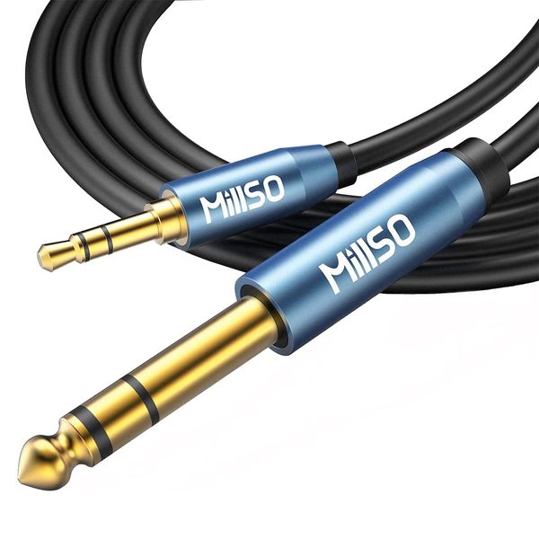 MillSO 6.35mm 3.5mm Converter Cable Male to Male Audio Converter Cable 3.5mm Mini Plug to 6.35mm Standard Plug 24K Gold Plated Stereo Cable 2.4m Blue