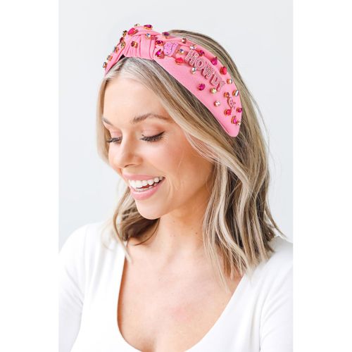NVENF Knotted Headbands for Women, Western Cowgirl Headbands Rhinestone Crystal Knotted Headbands Cowboy Boot YEEHAW Beads Embellished Headbands Western Accessories (Pink Howdy)