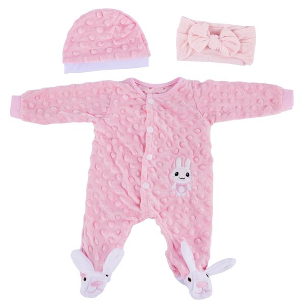 BABESIDE 3 Pcs Reborn Baby Doll Clothes Set for 17-22 Inch Baby Dolls, Baby Doll Clothing Doll Accessories with Baby Bow Headband fit Newborn Baby Doll Girl, Pink