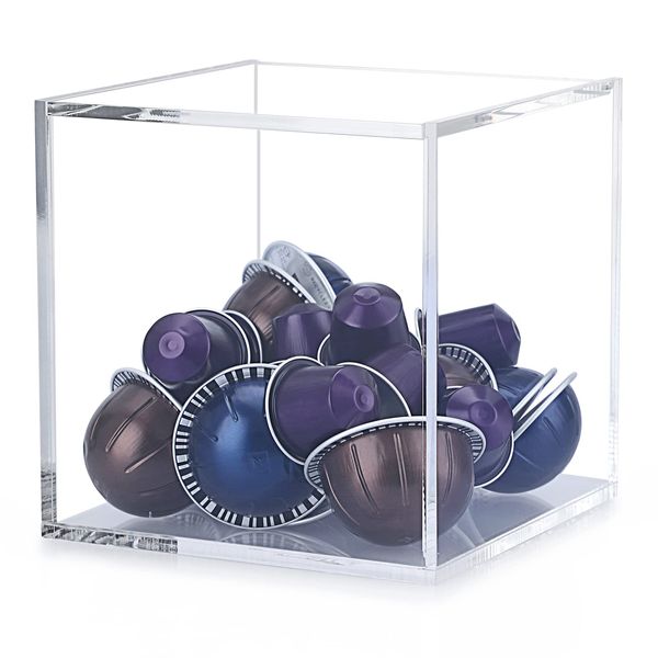 IGNPION Acrylic Coffee pods Storage Box Cube Coffee capsules Storage Holder Compatible with All Coffee Pods and Capsules Acrylic Storage Containers With Lid (15x15x15cm)