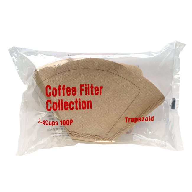 Kanae Paper Coffee Filter KS Trapezoid 2-4 Cups, 100 Count, Unbleached, Made in Japan, Brown