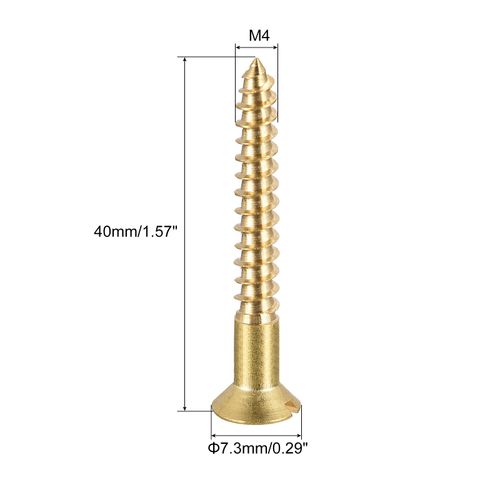 sourcing map Wood Screws M4 x 40mm Slotted Flat Head Brass Self-Tapping Screw 20 Pcs