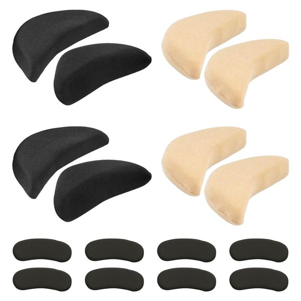 8 Pieces of High Heel Inserts and 4 Pairs of Black Heel Stickers, Sponge High Heel Inserts, Anti-Wear Insoles, Shoe Accessories