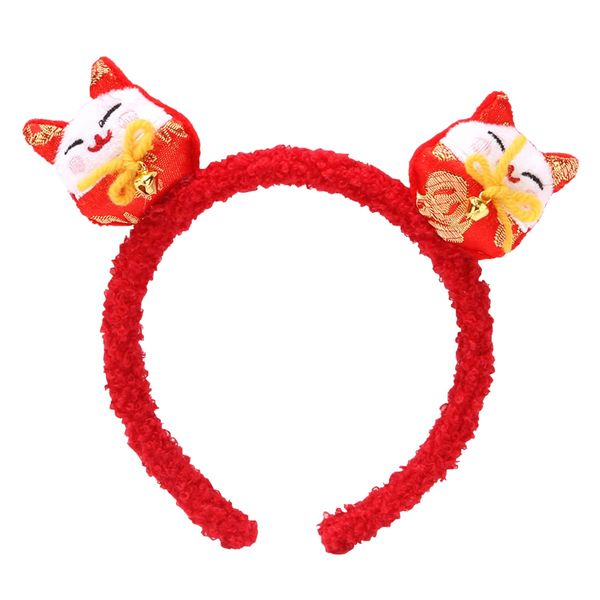 HOXIEYA Red Headband Cute Cat Headband Fortune Cat Cute Holiday Head Hat Toppers New Year Headband for Party Decoration Supplies Spring Festival Hair Accessories