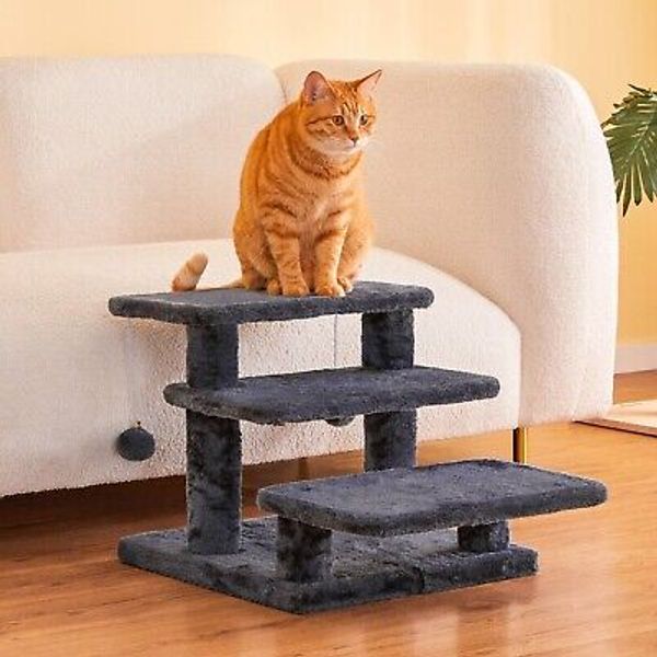 15''H Multi-Step Pet Stairs for High Beds Sofas 3-Step Cat Stairs with 2 Toys