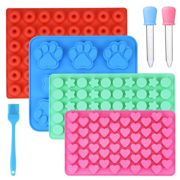 4 Stück Backmatten für Hundeleckerli, Backmatte Hundekekse, Bpa-frei Silikon Backform für Muffin Cupcake Süßigkeiten, Wiederverwendbare Backunterlage mit Bürste Tropfer, Hitzebeständig & Antihaftend