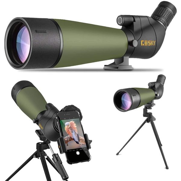 Gosky Updated 20-60x80 Spotting Scopes with Tripod, Carrying Bag and Quick Phone Holder - BAK4 High Definition Waterproof Spotter Scope for Bird Watching Wildlife Scenery1,Green