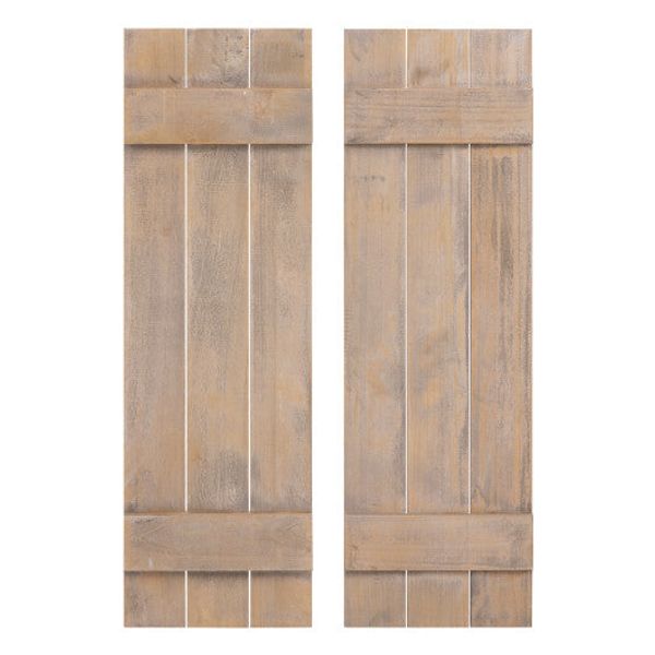 36 x 11 Inch Farmhouse Paulownia Wood Window Shutters Set of 2 for Windows-Light Brown