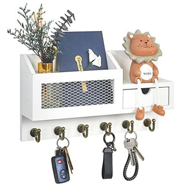 Key and Mail Holder for Wall Mail Organizer Wall Mount with 6 Hooks and