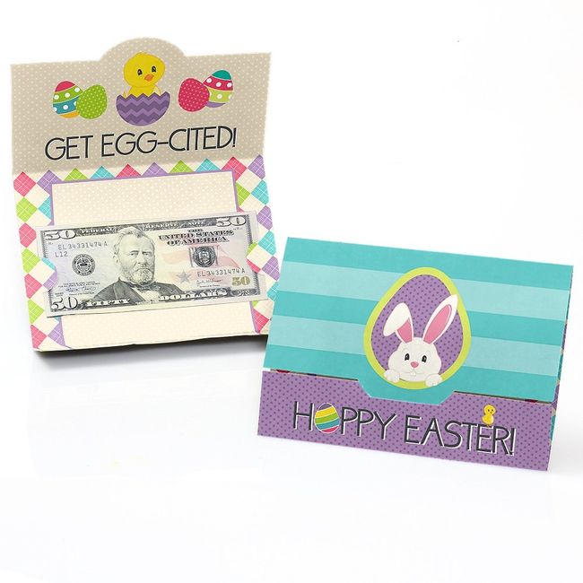 Big Dot of Happiness Hippity Hoppity - Easter Bunny Party Money and Gift Card Holders - Set of 8