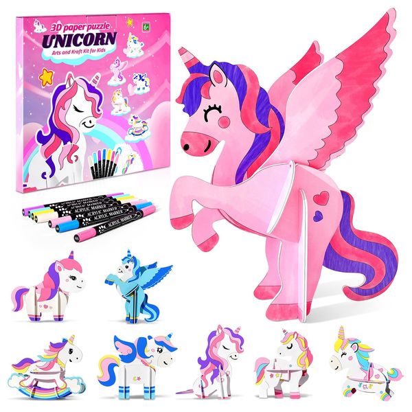 Paint Your 3D Puzzles Unicorn Toys, Arts and Crafts for Kids Ages 8-12, Painting Crafts Kit for Girls, Unicorn Toys Arts & Crafts Kit，Art Supplies Birthday Party Holiday Gifts Ages 6 7 8 9 10 11 12+