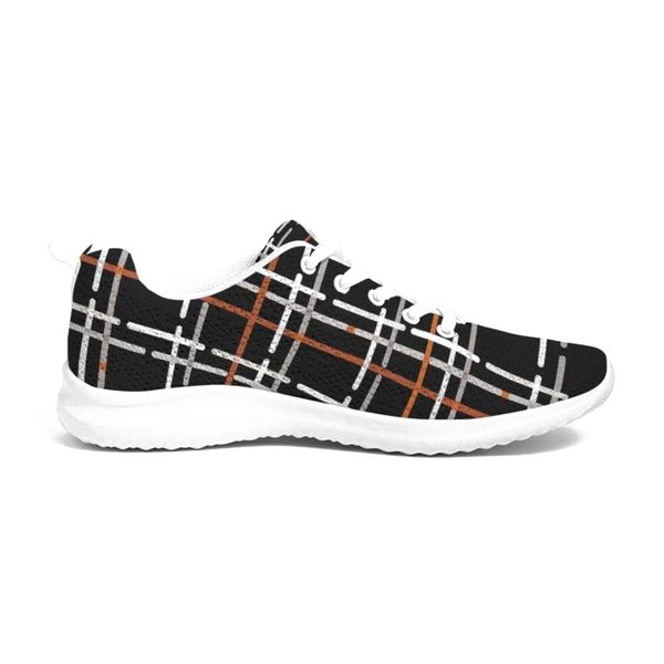 Womens Sneakers - Canvas Running Shoes, Black Plaid Print - 12