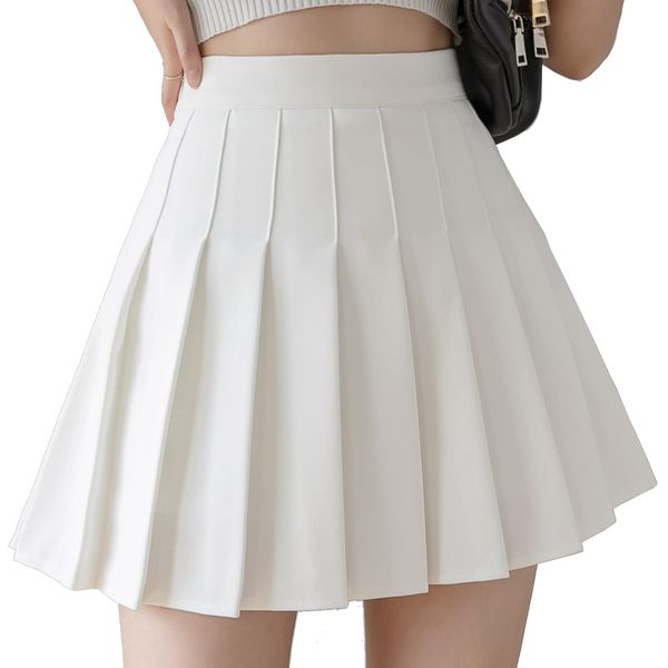 scicent White Tennis Skirt Women Girls Short High Waist Pleated Skater Tennis Skirt School Skirt Uniform with Inner Shorts White XL UK 8 10