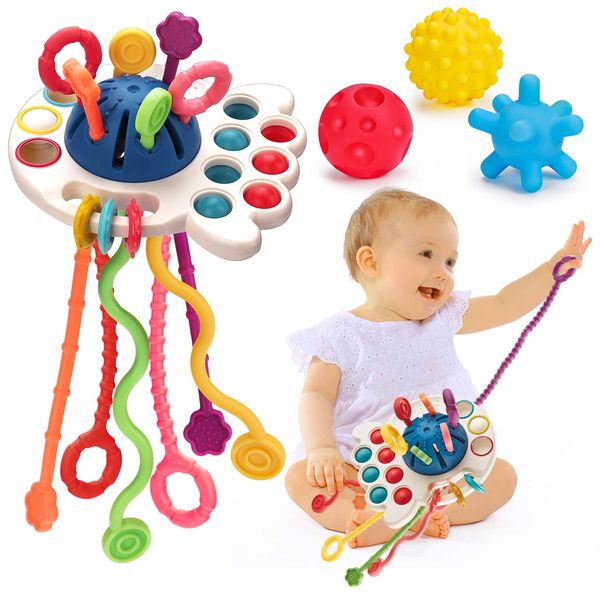 Montessori Pull String Toys for Babies 0-6 6-12 Months Baby Sensory Toys Balls Toddler Travel Infant Toys 9 10 12-18 Month Teethers Developmental Fine Motor Skills Toys for 1 2 Year Old First Gift