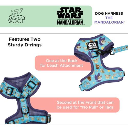 Sassy Woof Dog Adjustable Harness - Star Wars™ The Mandalorian™ - XL, Breathable Mesh, No Pull Design with Two D-Rings, Patented Design, Perfect for Small Dogs and Puppies