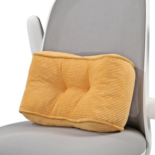 Glyzia Lumbar Support Pillow for Study Desk Chair, High-Density Foam Back Support Pillow for Lower Back Pain Relief, Soft & Support Corduroy Office Chair Cushion, S, Yellow