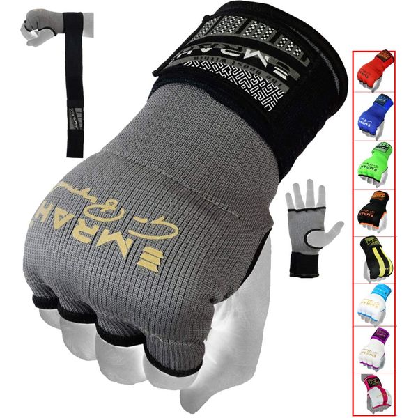 EMRAH Pro Boxing Hand Wraps Inner Gloves for Punching Padded Bandages Under Mitts, Quick Wraps, Fist Protector - MMA, Muay Thai, Kickboxing & Martial Arts Training (Grey, Small)