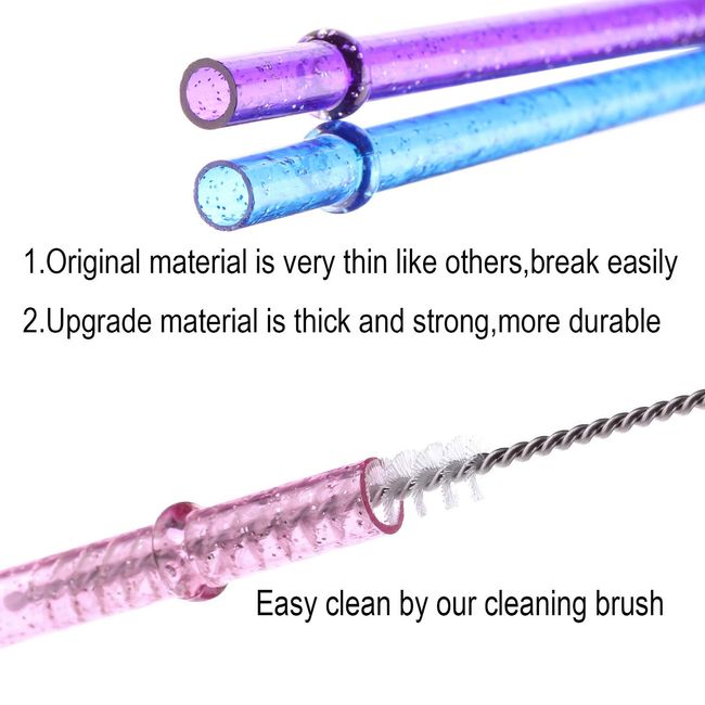 Dakoufish BPA-Free 12 Piece 11 Inch Reusable Clear Plastic Glitter Sparkle  Drinking Straw Plus one Cleaning Brush (Purple,11inch) 