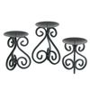 3 Pc Matching Set Scrollwork Candle Stands Black Iron Pillar Pedestals 5" x 7"