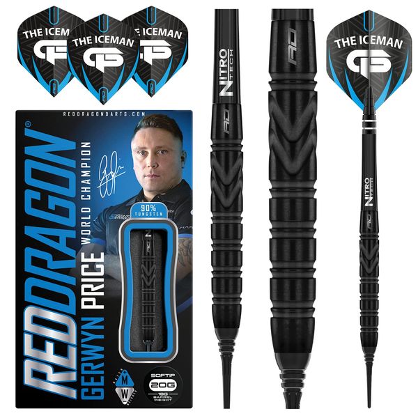 RED DRAGON Gerwyn Price Iceman Black SE Softip 20g - Tungsten Darts Set mit Flights und Schäfte