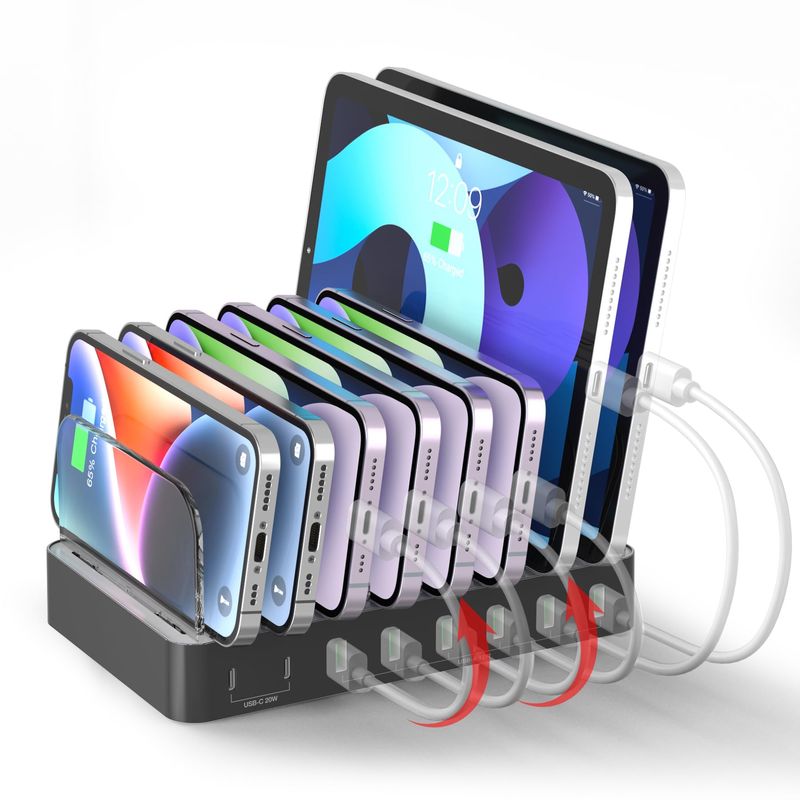 Unitek USB PD Charging Station, 8 Ports, PD20W x 2 + USB A x 6, Desktop ...