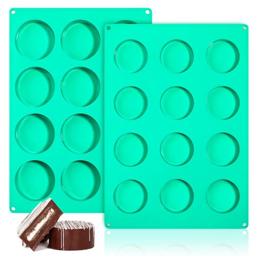 Webake Cake Puck Mold Set 2 Different Sizes, 12-Cavity Silicone Molds for Chocolate Covered Desserts, Flat Cake Pop, BPA Free, 2Pcs