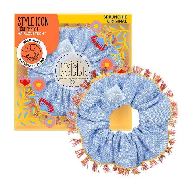 invisibobble Sprunchie "Hola Lola" Scrunchie I Hair Scrunchie Denim Girls & Women I Fabric Hair Scrunchie Strong Hold I Limited Collection Flores & Bloom