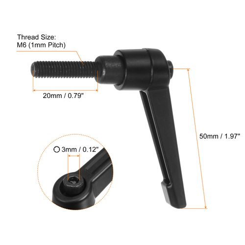 HARFINGTON 6pcs Adjustable Clamping Lever Handles M6 x 20mm Male Thread Bolt Knobs Rotating Screw Locking Quick Release Ratchet Push Button Handle, Black