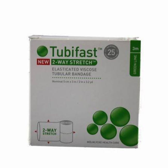 TUBIFAST Green LINE 5CM X 3M(New) 2-Way Stretch Elasticated Viscose Tubular Bandage for Dressing Retention Green LINE 3M - 5CM X 3M