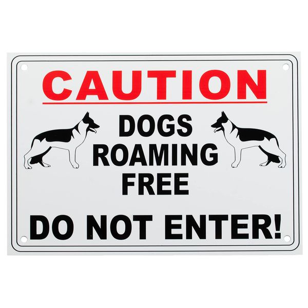 Dogs Roaming Free Warning Sign, External, Pre-punched corner fixing holes (A5-210 x 150 mm)