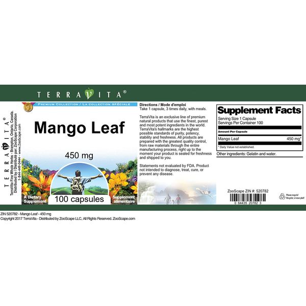 Terravita Mango Leaf - 450 mg (100 Capsules, ZIN: 520782)