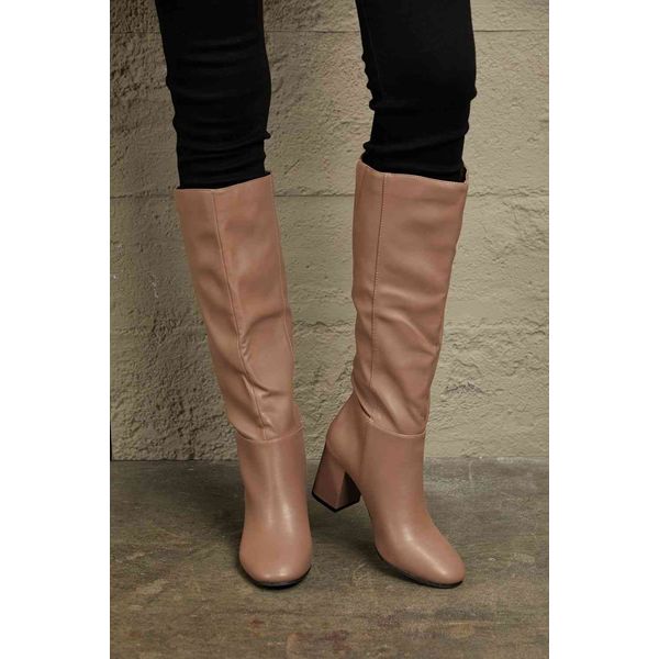 East Lion Corp Block Heel Knee High Boots - Mocha / 10