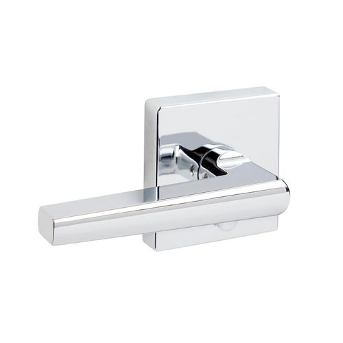 Delaney Hardware Vida Privacy Door Handle with Square Trim, Fits Door 1-3/8 to 1-3/4 in. Thick, Polished Chrome – Reversible Left/Right-Handed Bed & Bathroom Push Button Door Lever – Easy to Install