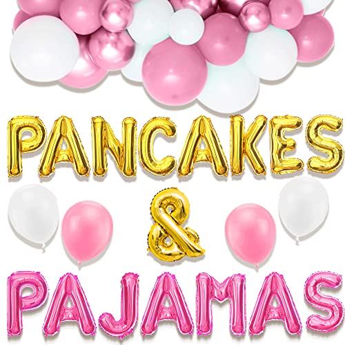 LaVenty Pancakes & Pajamas Decoration Pancakes & Pajamas Balloons Pajamas Party Decoration Slumber Party Decoration Girls Night Decoration (pink gold 1)