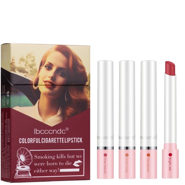 BEUKING Cigarette Case Lipstick, Matte Non-stick Cup Easy-to-color, Velvet Long Lasting Cigarette Lipstick Set, Lightweight Mini Portable Smooth Lip Gloss Lip Tint Attractive Lip Makeuo Kit (01)