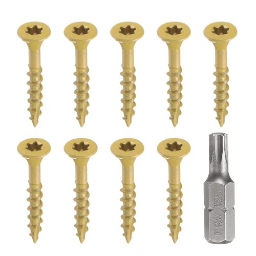 HARFINGTON 50pcs Deck Screws #8 x 1-1/4" Torx Exterior Wood Screws Rust Resistant Epoxy Coating Outdoor Decking Screw with T25 Star Drive Bit, Screws for Decks Fences Machinery Ship