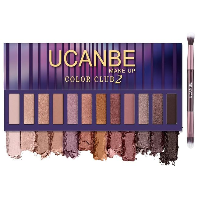 UCANBE 12 Color Eyeshadow Makeup Palette, Naked Nude Eye Palette + Brush - 02