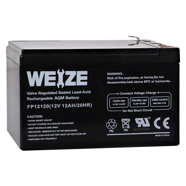Weize 12V 12AH Sealed Lead Acid (SLA) AGM Deep Cycle Rechargeable Battery