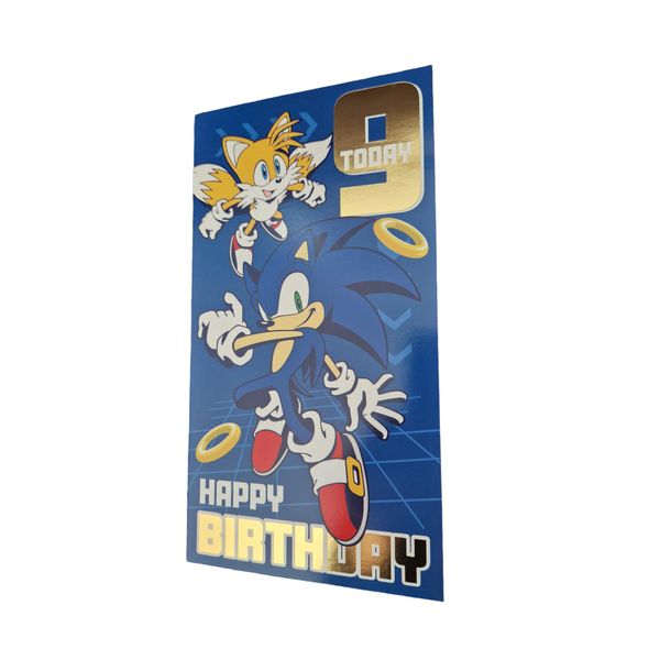 SONIC THE HEDGEHOG AGE 9 BIRTHDAY CARD.