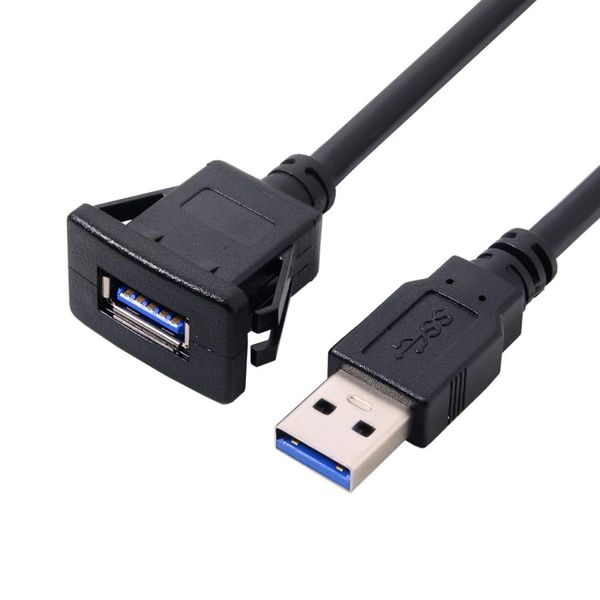 CY USB 3.0 Single Port Extension Latch Mount Car AUX Cable for Dashboard Panel 1m Waterproof