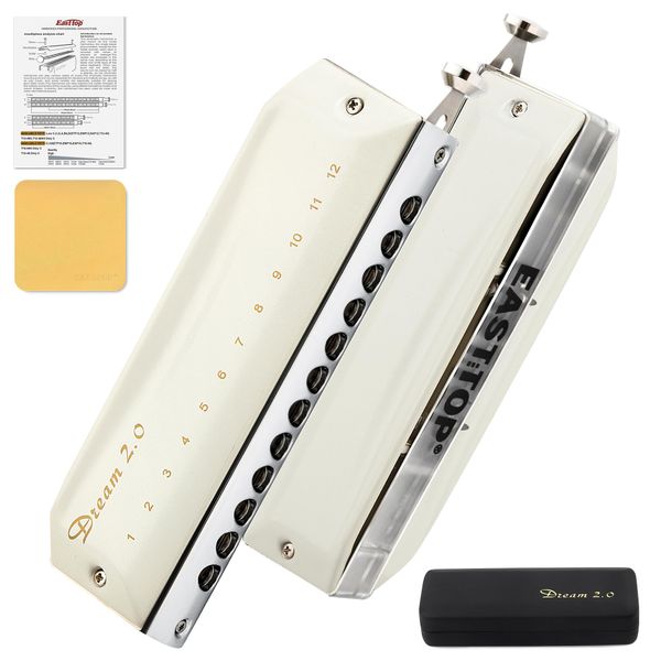 East top Harmonica Chromatic Harmonica T12-48 2.0, White