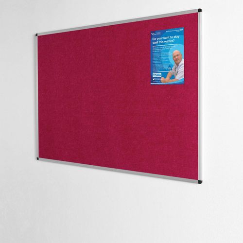 Wonderwall Fully Fire-Resistant Notice Board - Aluminium Frame - 120 x 90cm with Fixings, 8 Colours to Choose from (Raspberry)