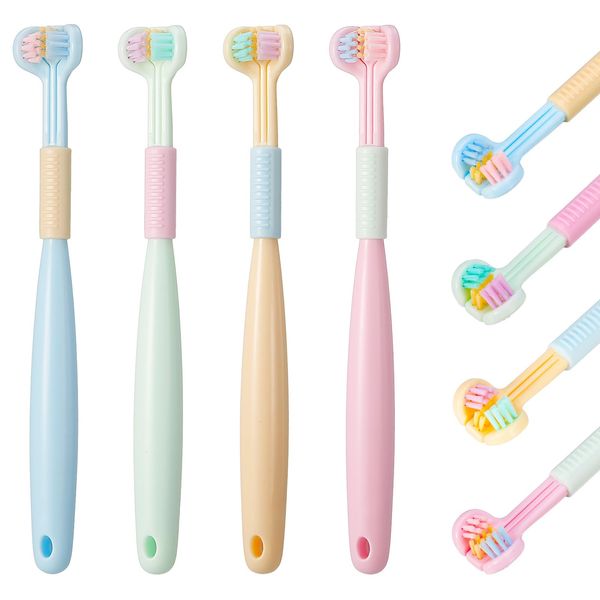 Auidy_6TXD 4 Stück Zahnbürste Kinder, Dreiseitige Zahnbürste Kinderzahnbürste Kids Toothbrush Extra Weich Zahnbürste für Kinder