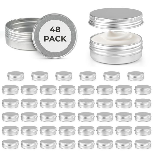 Winter Shore Aluminium-Blechdose Rund mit Deckel (48er-Pack) - Leere Cremedosen zum Befüllen - Kleine Dosen für Creme & Lotion - Kleine Metalldose - Mini Dosen mit Deckel - Creme Dose für Reisen