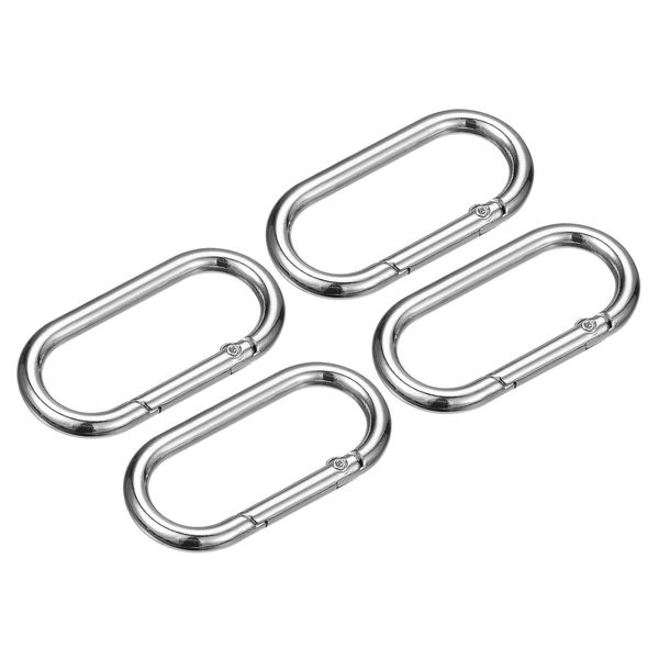 sourcing map Spring Oval Ring, 4Pcs 1.61 Inch Round Spring Snap Clip Trigger Spring Keyring Buckle for Bags Purses Keychain, Silver Tone