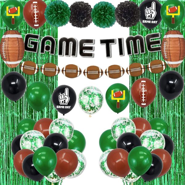 Football Party Decorations Kit Include Game Time Football Banner Paper Pom Poms Lantern Balloons for Football Gameday Tailgate Birthday Party Supplies