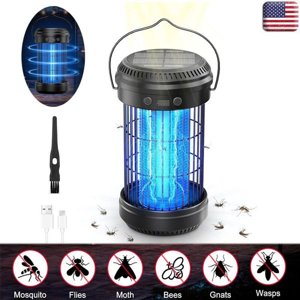 Mosquito Zapper Indoor Outdoor Solar Bug Cordless Home Patio Fly Trap Lamp Black