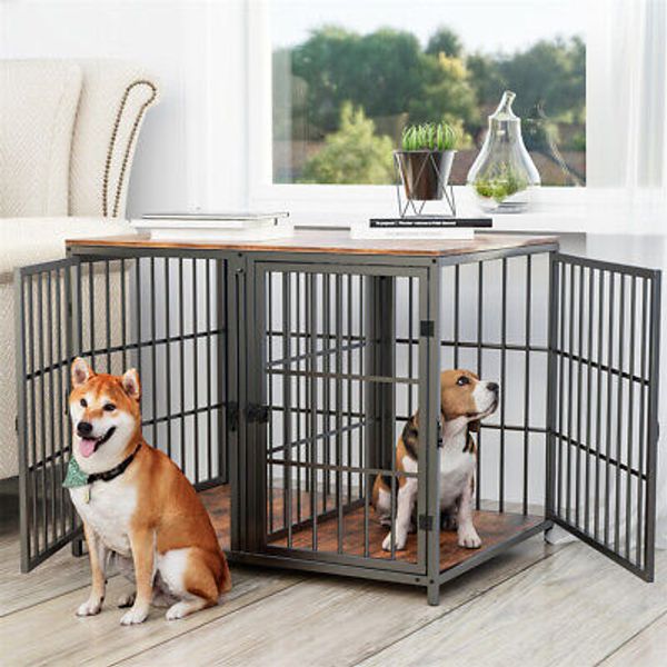 Heavy Duty Dog Crate Furniture Large Pet House End Table Cage Kennel w/ Divider