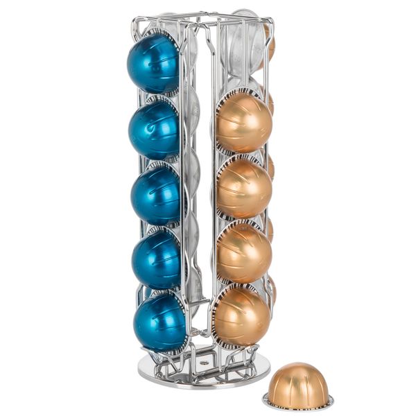 Silver Metal Vertuo Pod Carousel Coffee Capsule Stand Rack, Coffee Pod Stand